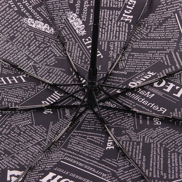 black white newspaper pattern folding umbrella sun and rain 3 fold portable automatic umbrella creative parapluie pliant femme